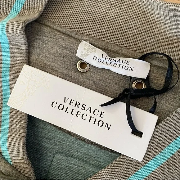 Versace Gray Scuba Bomber Jacket with Turquoise Trim Sz XL - Picture 5 of 13